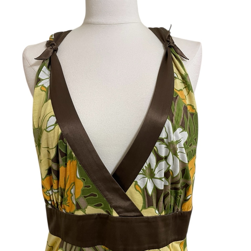New TOMMY BAHAMA Floral Tropical Print Silk Midi Dress Green Yellow Size 16 - Picture 3 of 14